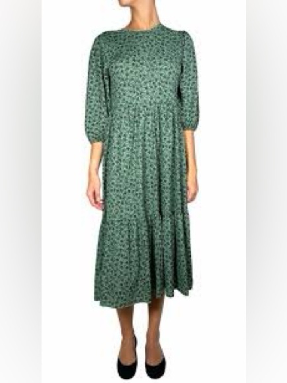 Zara Green & Black Floral Babydoll Tiered Midi/Maxi Dress – Size Medium